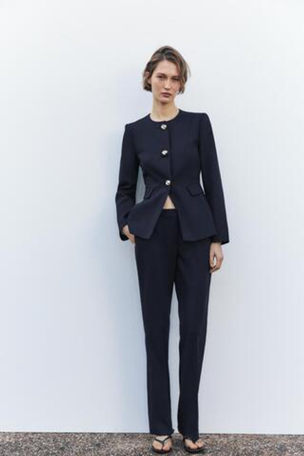 ZARA БРЮКИ ПРЯМОГО КРОЯ СО СРЕДНЕЙ ПОСАДКОЙ, МОРСКОЙ СИНИЙ
