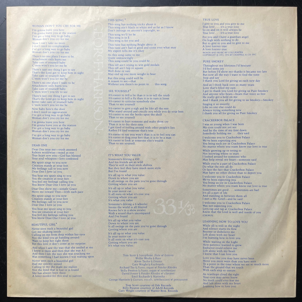 George Harrison ‎– Thirty Three & 1/3 (Япония 1976г.)