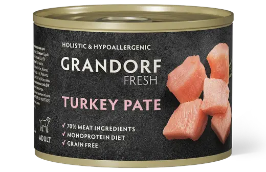 Влажный корм консервы для собак всех пород GRANDORF FRESH Turkey pate из индейки 0,2 кг