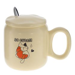GAEM Кружка с крышкой и ложкой, 450 мл, L14 W9 H12 см