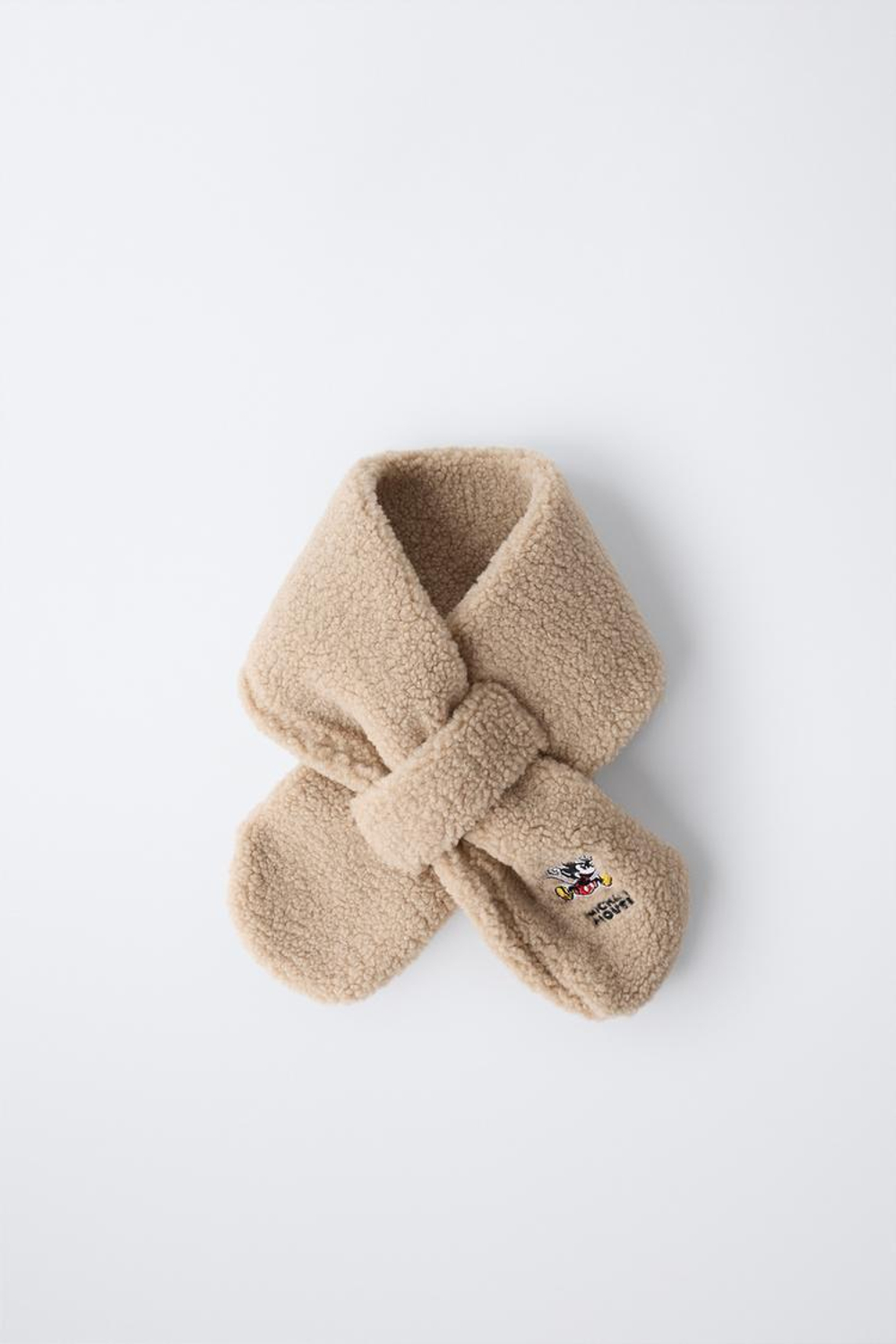ZARA ШАРФ ИЗ ИСКУССТВЕННОЙ ОВЧИНЫ MICKEY MOUSE © DISNEY, ПЕСОЧНЫЙ