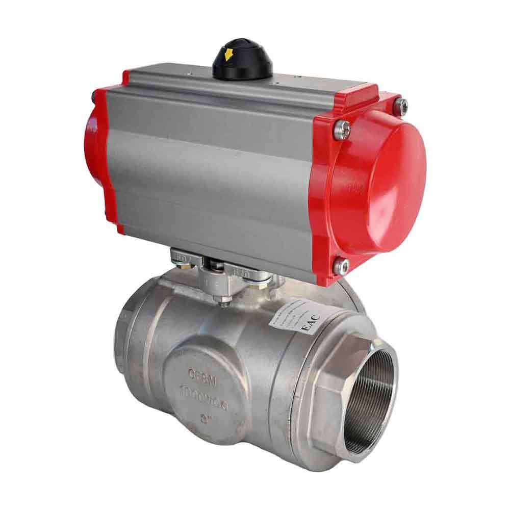 Stainless steel ball valve Elephant 3h-l-rpss316200mm-iso-pnevpr-da, body material - stainless steel AISI 316, ball material - stainless steel AISI 316, seal - PTFE, pneumatic actuator operated