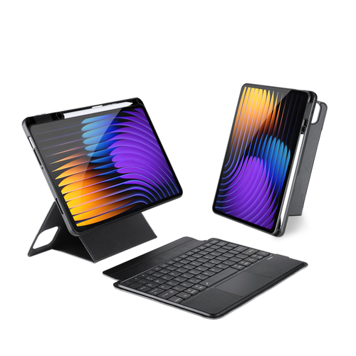 Защитный чехол подставка с клавиатурой (RUS) от Dux Ducis для Xiaomi Pad 7 и 7 Pro, серия DK Series Keyboard, русская клавиатура с подсветкой