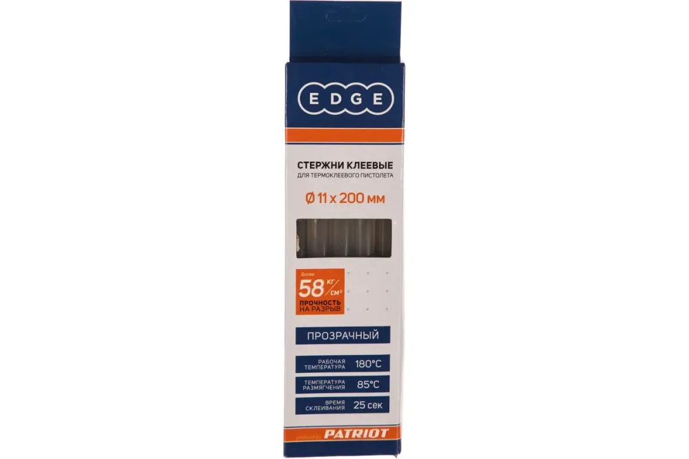 Стержни клеевые EDGE by PATRIOT 11*200мм прозрачные, упаковка 10шт