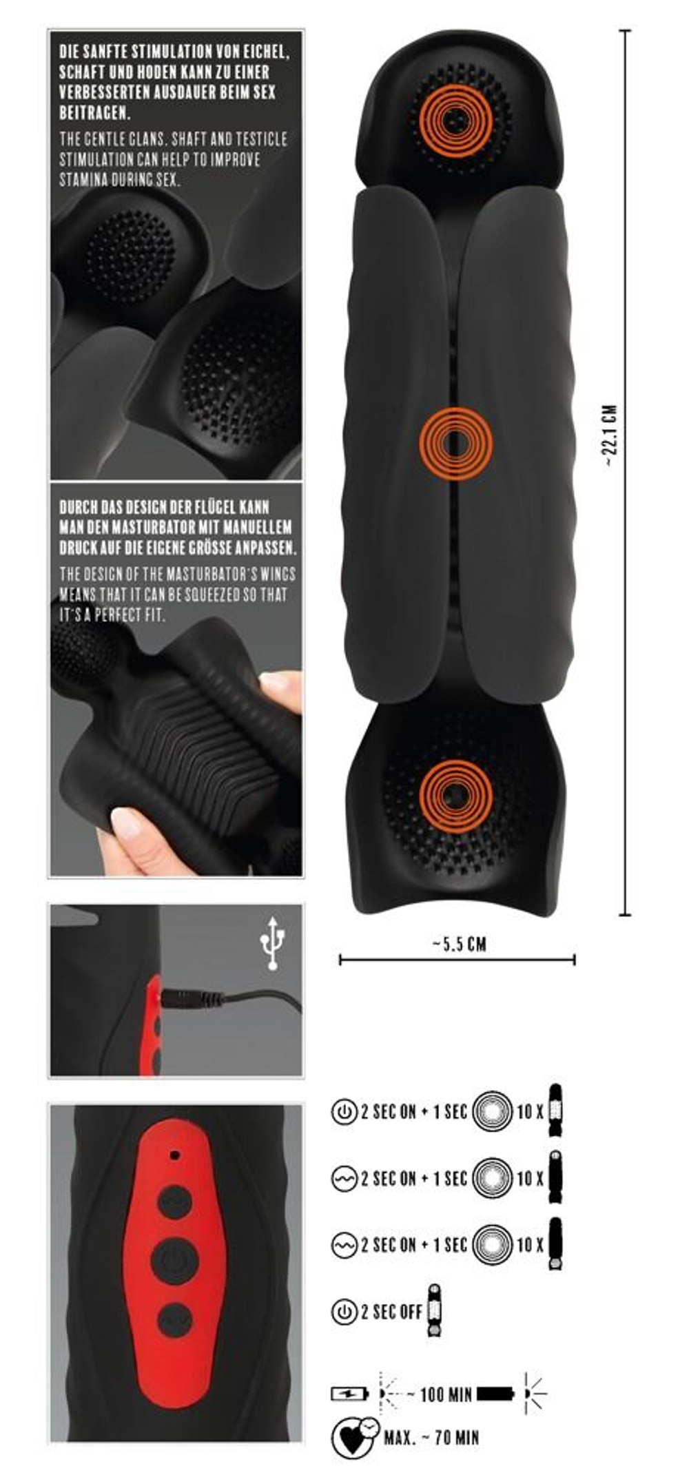 Черный вибромастурбатор с трехточечной стимуляцией Penis Trainer with 3 Point Stimulation (Цвет: черный)