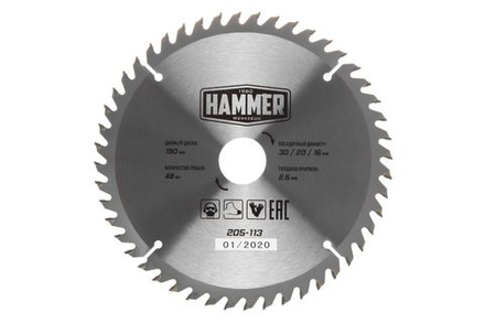 Диск пильный твердосплавный HAMMER Ф190х30мм 48зуб 205-113