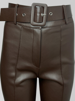 Брюки однотонные кожаные клеш от колена со стрелками