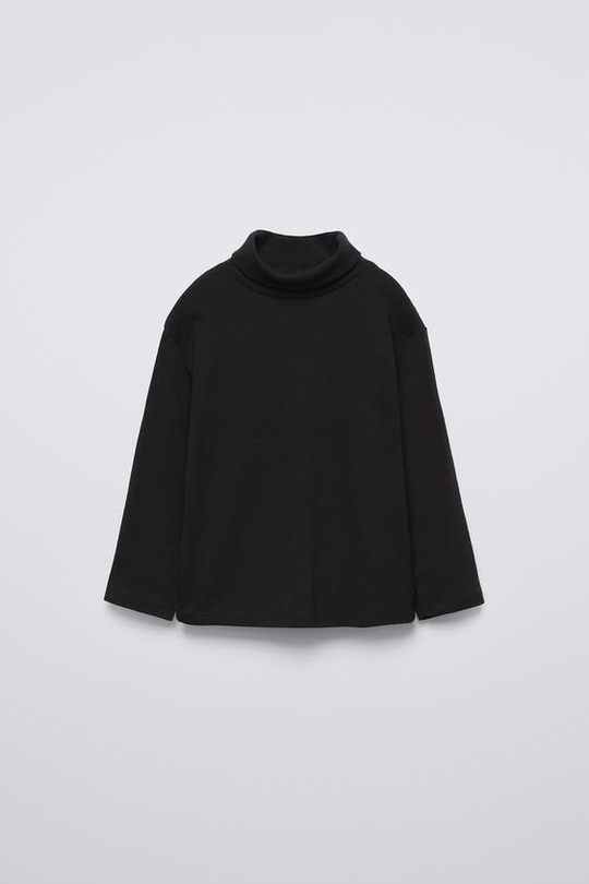 ZARA ОДНОТОННЫЙ ТОП С ВОРОТНИКОМ-СТОЙКОЙ, ЧЕРНЫЙ
