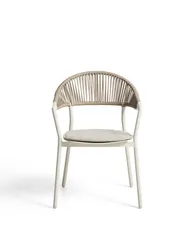 Уличный стул Alimia из алюминия цвета экрю с бежевой веревкой