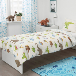 IKEA JÄTTELIK  (ИКЕА ЙÄТТЕЛИК)  -  Пододеяльник и наволочка, динозавры/белый, 150x200/50x60 см