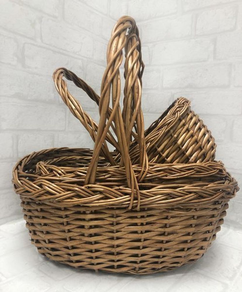 Корзина (Ива) МАЛ D25*21*H11*HH28 КОРИЧНЕВАЯ ОВАЛ