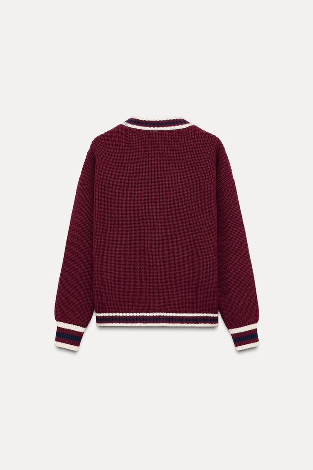 ZARA ТРИКОТАЖНЫЙ ЖАКЕТ С КАНТАМИ, БОРДОВЫЙ