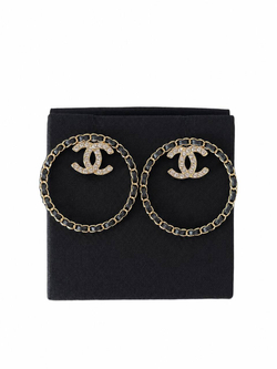 Серьги Chanel Crystal Lambskin CC Chain Hoop Earrings