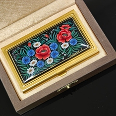 Сувенирная визитница "Полевые цветы" с ручной росписью Палех в футляре