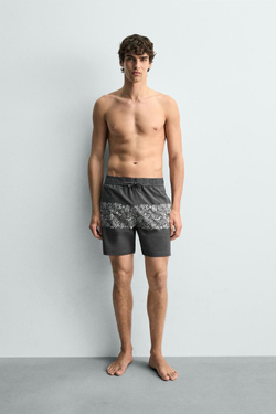 ZARA ДЛИННЫЕ ПЛАВКИ С ЦВЕТОЧНЫМ ПРИНТОМ, МОРСКОЙ СИНИЙ