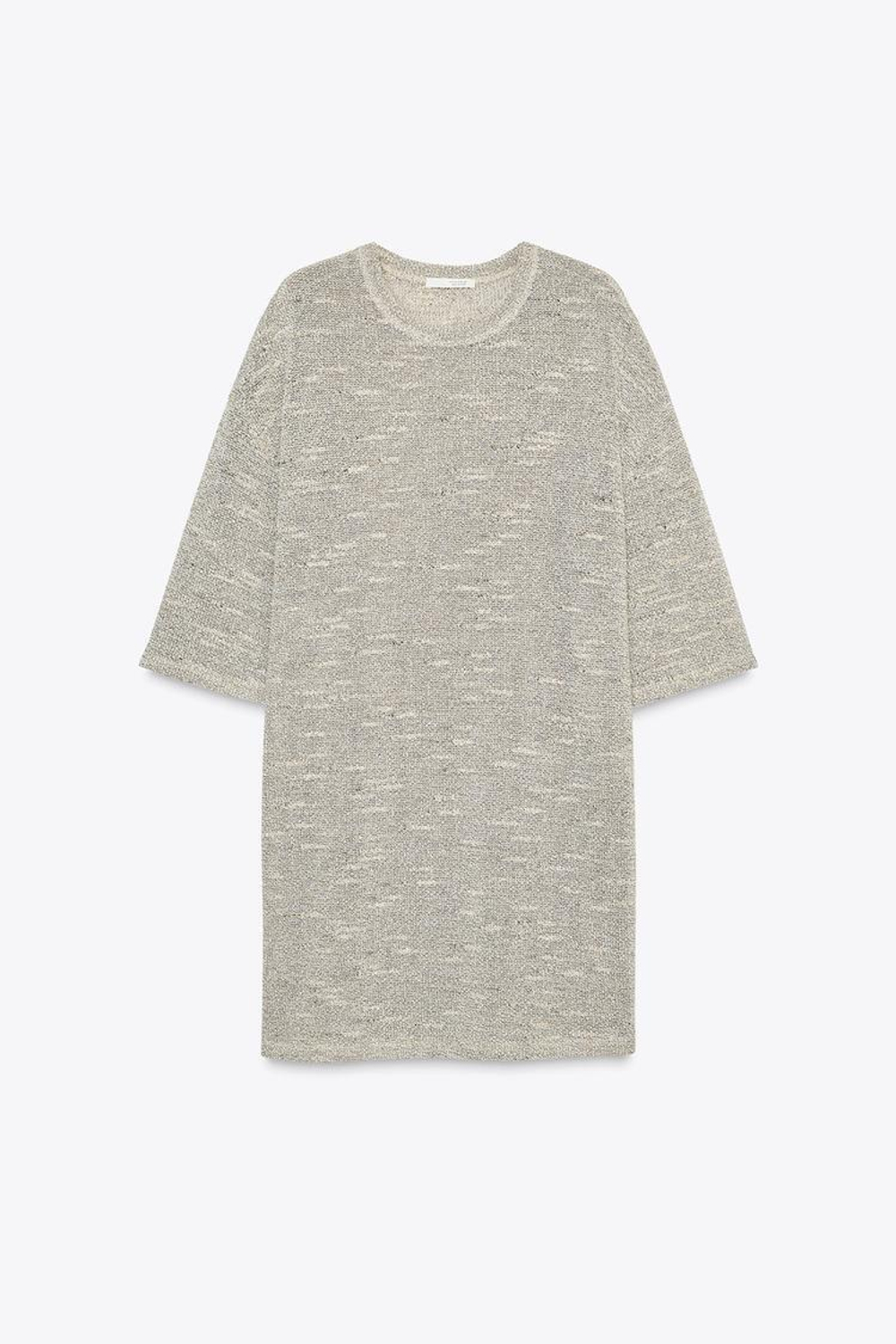 ZARA КОРОТКОЕ ПЛАТЬЕ В СТИЛЕ РУСТИК, БЕЖЕВЫЙ С МЕЛАНЖЕВЫМ ЭФФЕКТОМ