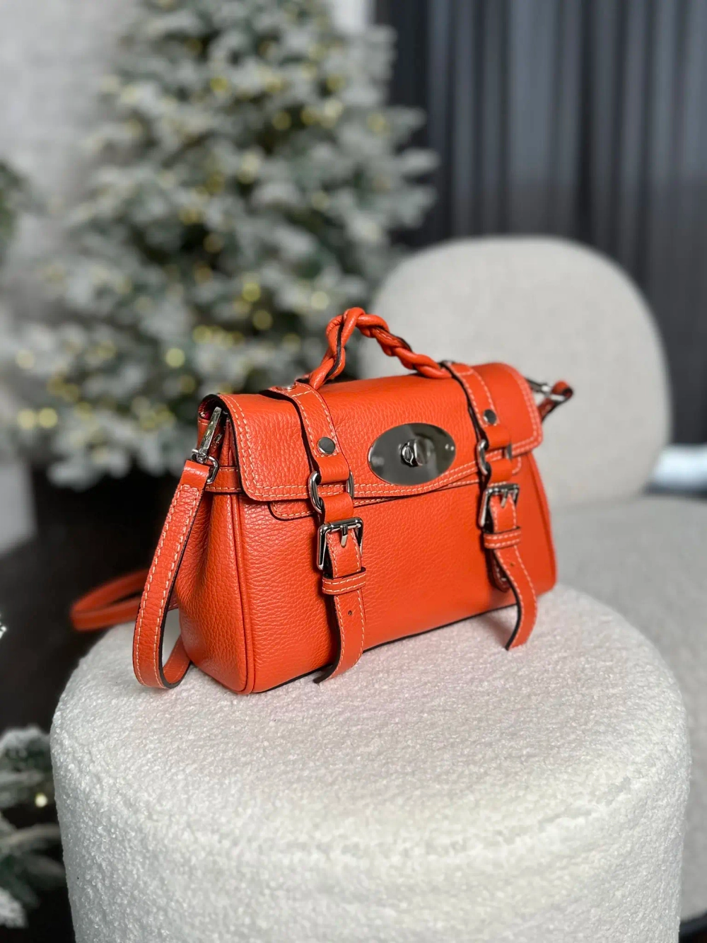 Женская оранжевая сумочка из натуральной кожи