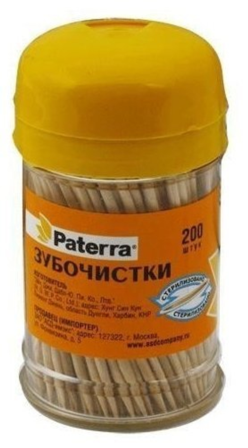 ЗУБОЧИСТКИ ДЕРЕВЯННЫЕ PATERRA В ПЛАСТИКОВОЙ БАНОЧКЕ 401-623 200ШТ