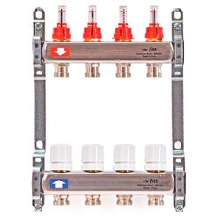 Группа коллекторная Uni-Fitt 1х4 вых 3/4 с расходом. и термостат. вентилями без конц, нерж. сталь