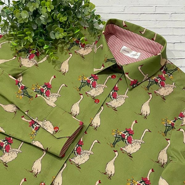 ПРЕДЗАКАЗ, ГУСИ-ЛЕБЕДИ, зеленый фон, 100% хлопок 3