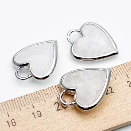 Подвеска Сердце, белый кварц, цвет серебро (родий), размер 23*20 мм, цена за 1 шт
