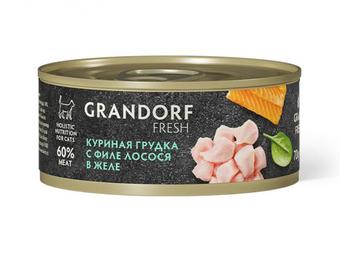 Влажный корм GRANDORF FRESH Chicken with salmon in jelly Консервы для кошек GRANDORF FRESH Куриная грудка с филе лосося в желе 6уп по 70гр