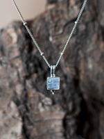 Подвеска КВАДРАТ с цепочкой, серебро/лунный камень