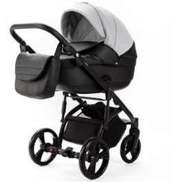 Детская коляска Adamex Lanti Deluxe 2 в 1 LN-SD107 (СВ.СЕР.КОЖА + ЧЕРН. КОЖА)
