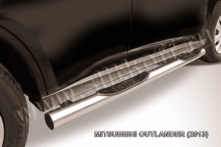 Пороги из нержавейки Mitsubishi Outlander (2012-2015) d76 с проступями (черный цвет)