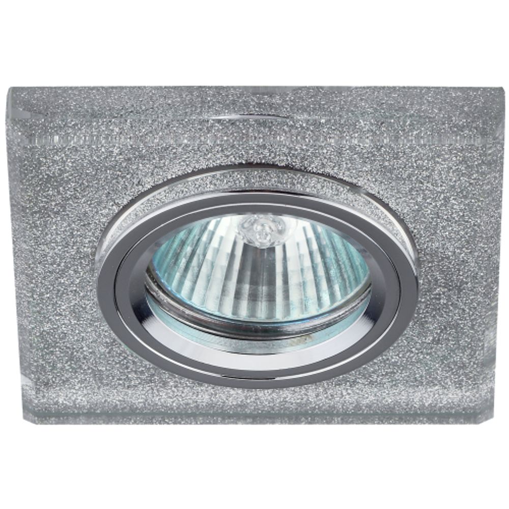 DK8 CH/SHSL Светильник ЭРА декор стекло квадрат MR16,12V/220V, 50W, хром/серебряный блеск | Декоративные встраиваемые светильники