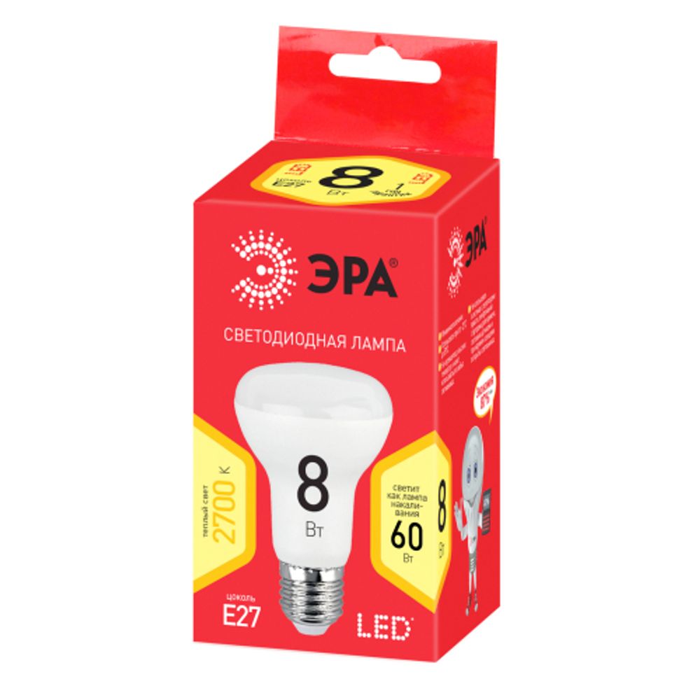 Лампочка светодиодная ЭРА RED LINE LED R63-8W-827-E27 R Е27 / E27 8 Вт рефлектор теплый белый свет