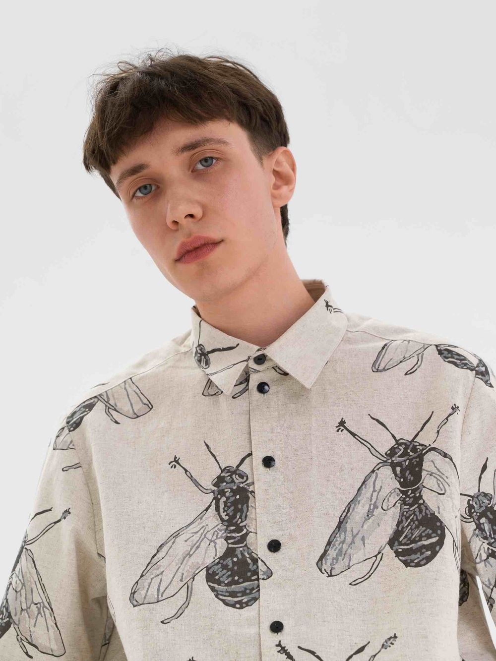 Купить Рубашка FOS Насекомые короткий рукав Мужская Бежевая V.2 Рубашка FOS Насекомые короткий рукав Мужская Бежевая V.2