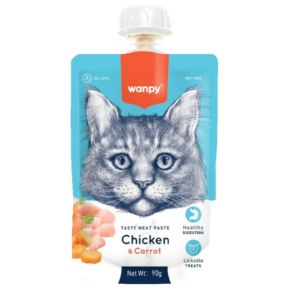 Wanpy Cat Лакомство для кошек Мясной мусс из курицы и моркови 90гр.