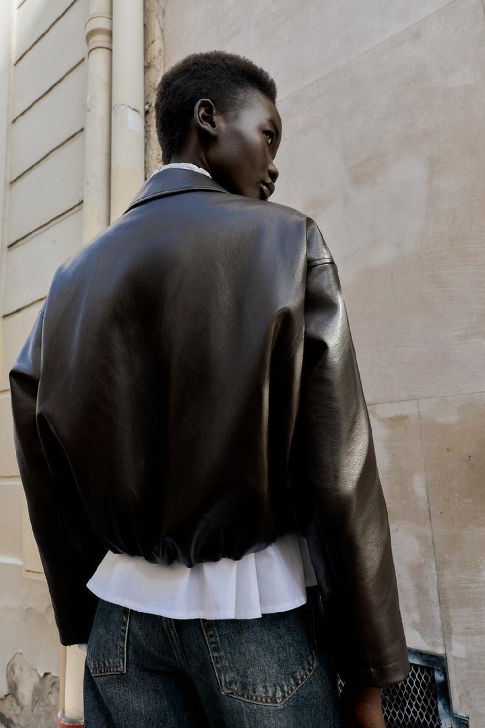 ZARA БОМБЕР ИЗ ИСКУССТВЕННОЙ КОЖИ, ТЕМНО-КОРИЧНЕВЫЙ