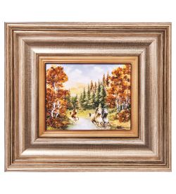 AMB-04/29 Картина «Лошади» (с янтарной крошкой) L-18см