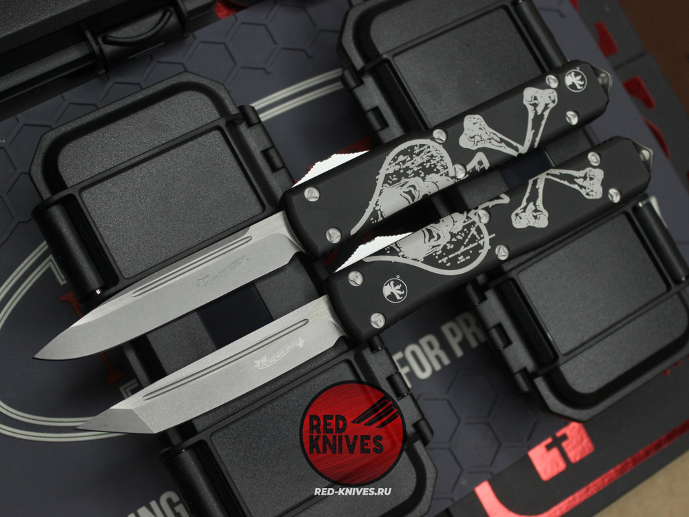 Ножи Microtech Ultratech Death Card Standard S/E (Левый) + S/E (Правый) + Tanto T/E (Левый) + T/E (Правый "Memento Mori" - комплект 4 ножа