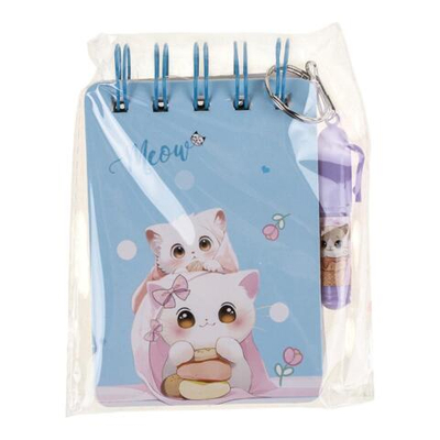 Блокнот "Кошечки" на спирали 45л линия с брелком-миниручкой 5,5см 4 цвета