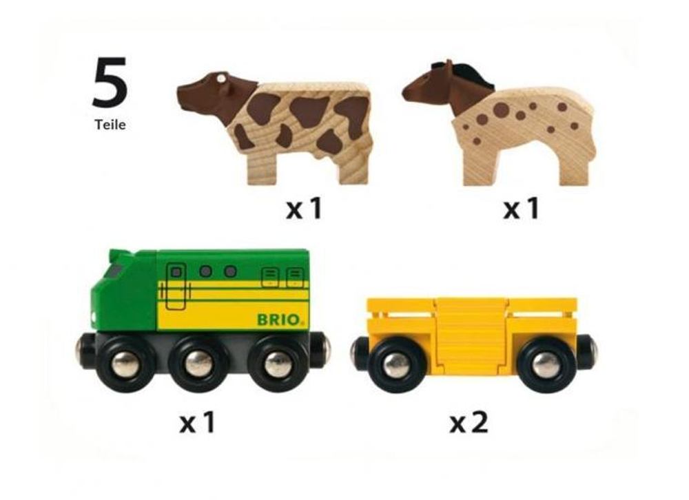BRIO Фермерский поезд - 2 вагона с животными, 5 элементов