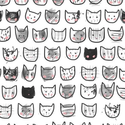 котики акварельный принт