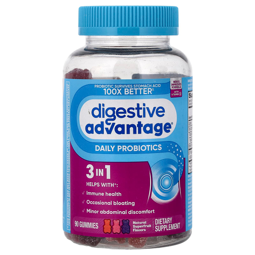 Schiff, Digestive Advantage®, жевательные таблетки с пробиотиками для ежедневного приема, натуральный суперфрукт, 90 жевательных таблеток