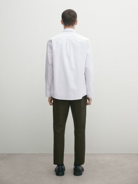 Massimo Dutti Хлопковая рубашка классического кроя в полоску, голубовато-серый