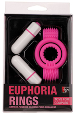 Розовое эрекционное кольцо с 2 виброэлементами NEON EUPHORIA CLITORAL MASSAGE RING (Цвет: розовый)