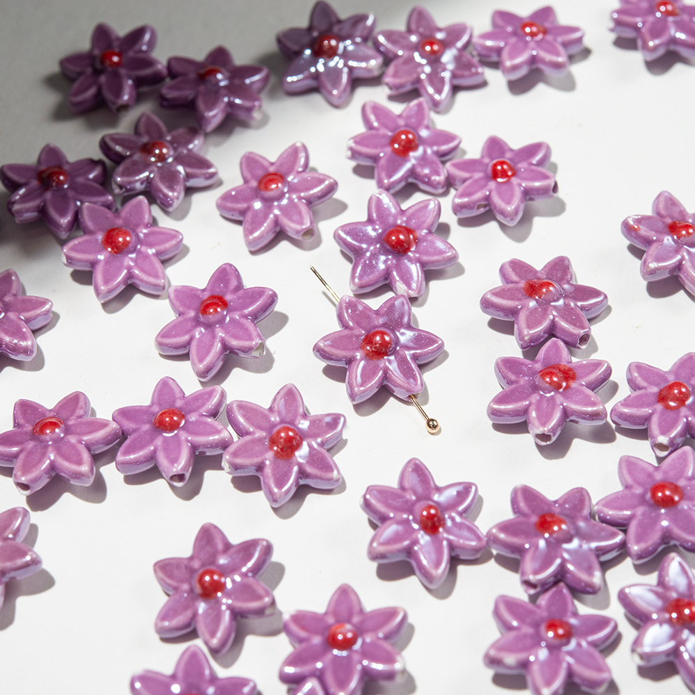 Бусина в форме цветка, 17*15,5мм, фиолетовая, глазурированный фарфор