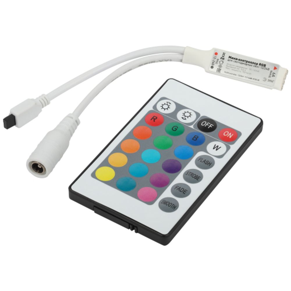 Контроллер ЭРА мини для светодиодной ленты с ИК пультом RGBController-12/24V-72/144W-IP20-IR | Контроллеры