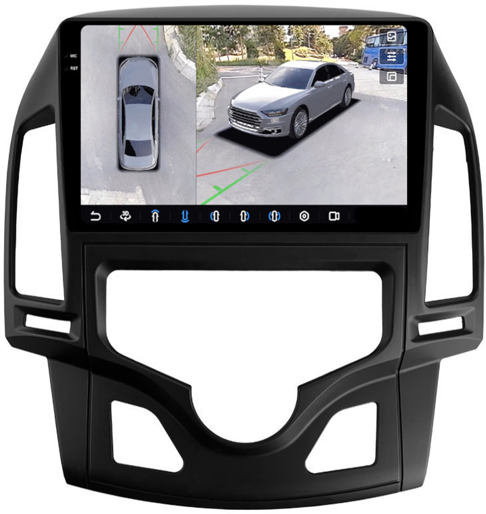 Магнитола для Hyundai i30 1 2007-2012 (климат) - FarCar BX043M-360 монитор 9.5" 2K QLED на Android 13, 6Гб+128Гб, CarPlay, 4G SIM-слот, 4 камеры в комплекте