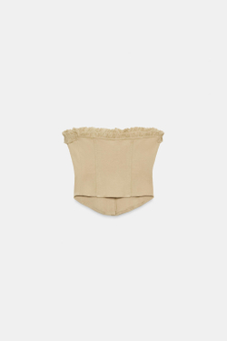ZARA ТОП-КОРСЕТ С ВОЛАНАМИ, ПЕСОЧНЫЙ