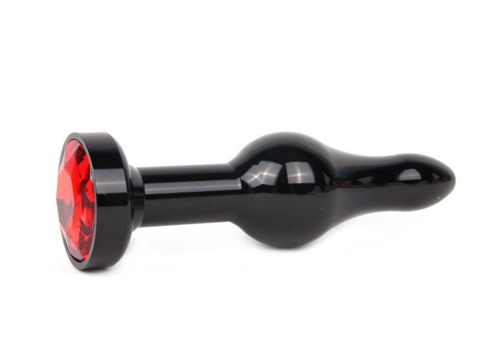 Удлиненная шарикообразная черная анальная втулка с красным кристаллом - 10,3 см. (Цвет: красный)