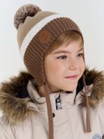 Шапка зимняя из смесовой шерсти "Какао" на завязках