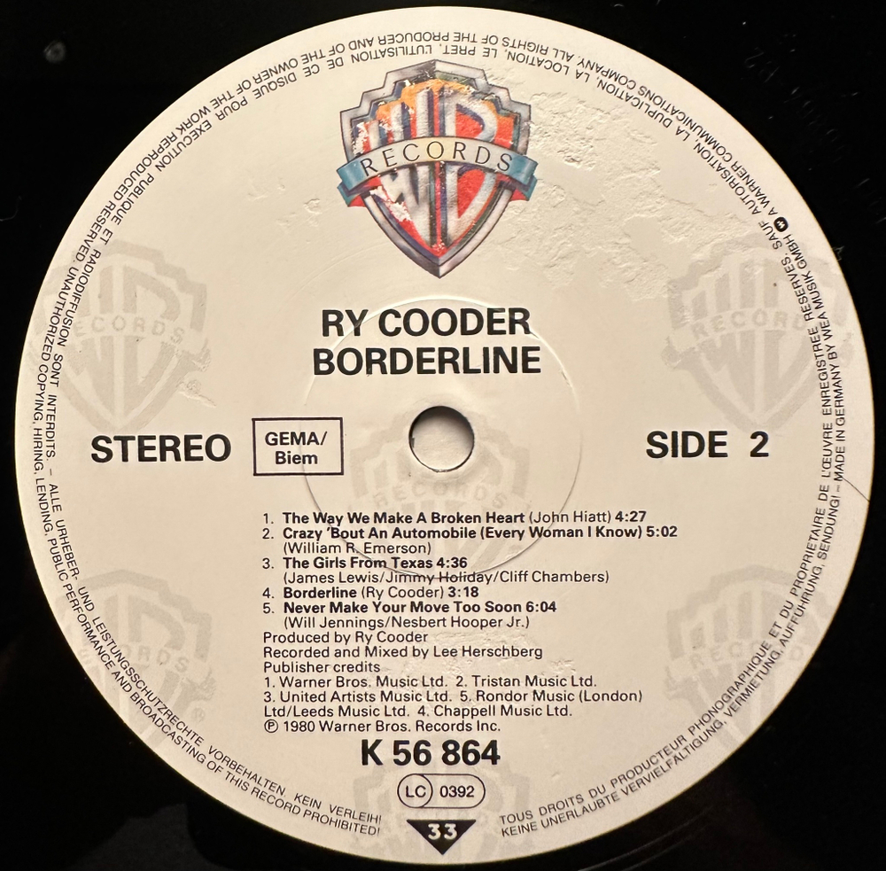 Ry Cooder - Borderline (Германия 1980г.)