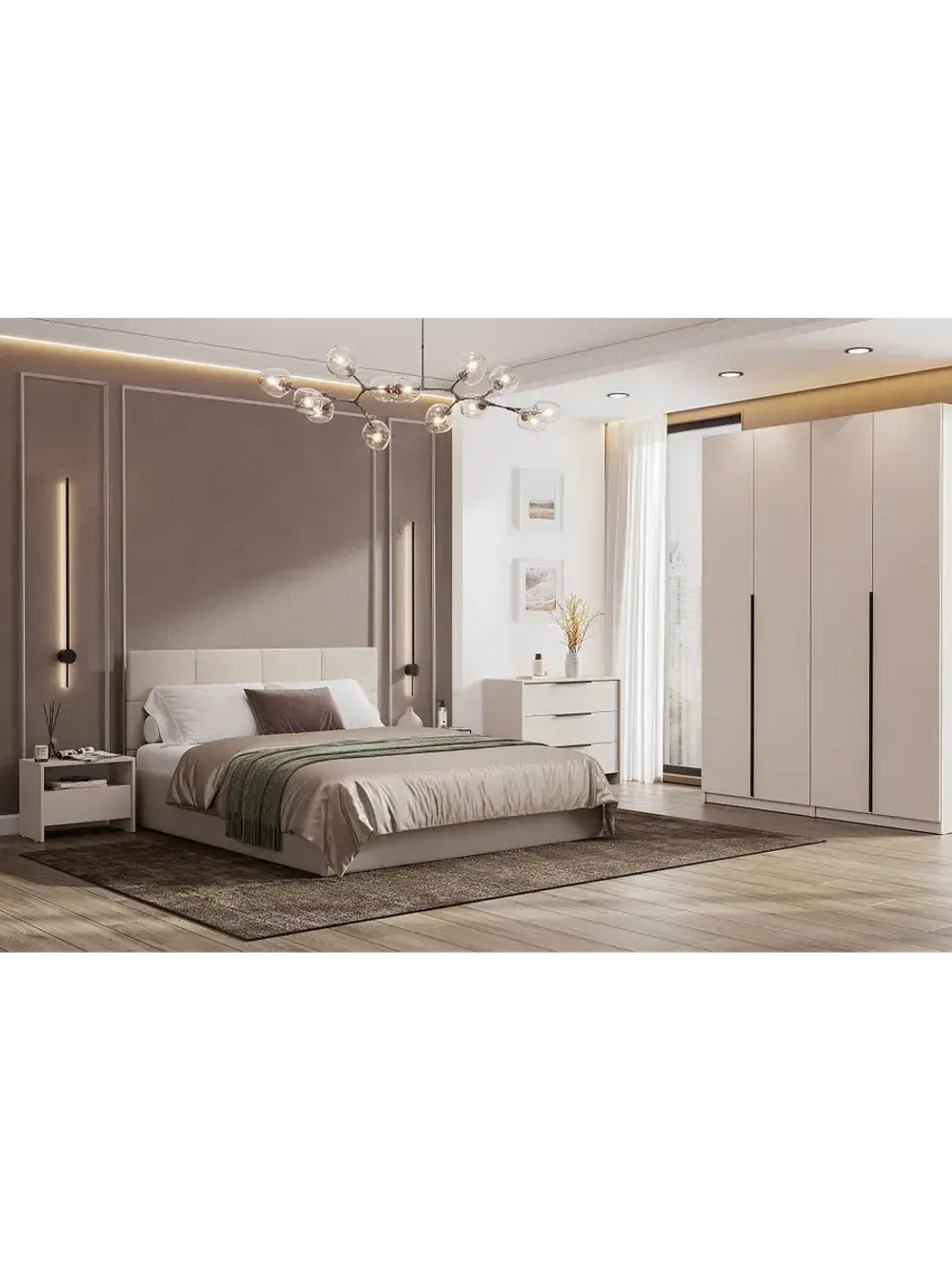 Кровать двухспальная 160х200 мягкая спинка Ткань бежевый